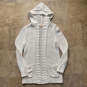 Michael Kors White Thick Cable Knit Hooded Sweater